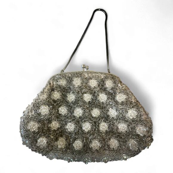 Exclusive Vtg 50's Weinstock’s Flower Beaded Evening Purse Hong Kong - Picture 1 of 6